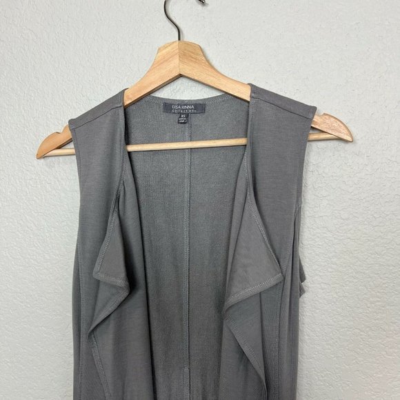 Lisa Rinna Collection French Terry Duster Vest Size XS Belted Frost Grey A288525 - Picture 5 of 11
